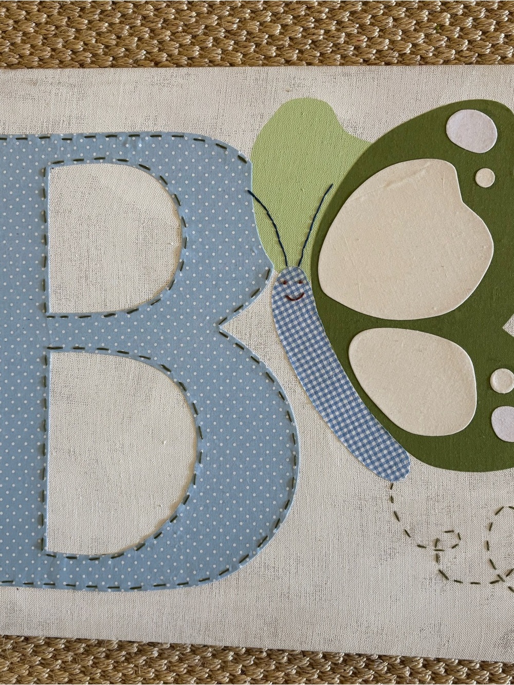 Pottery Barn Kids Blue and Green Butterfly Letter B Canvas Art